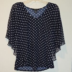 Adele & May Navy Blue & White Polka Dot Sheer Cover Blouse